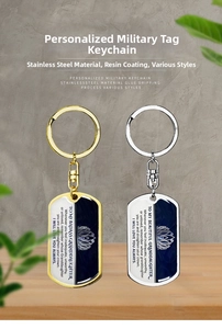 Polished stainless steel keychain featuring inspirational engraved messages and crown detail