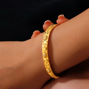 Celestial Sun Moon Star Embossed Ring And Bracelet Stainless Steel Zircon Inlaid Vintage Aesthetic Jewelry For Women
