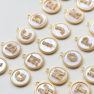 Gold-plated shell letter pendants with zircon inlay for DIY jewelry making
