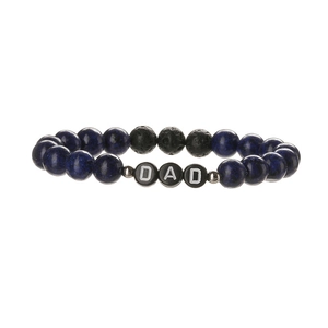 8mm Tigerauge und Vulkanstein Perlenarmband mit DAD-Buchstaben als Vatertagsgeschenk