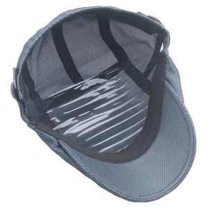 Detail view of the breathable grey mesh beret showing sweatband and internal structure