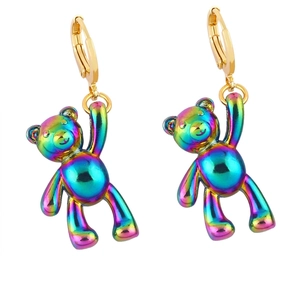 Vibrant rainbow plating cartoon balloon dog earrings with premium gold-plated hooks