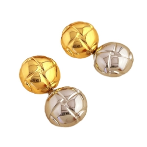 Minimalist gold and silver two-tone quilted star earrings in high-polished stainless steel