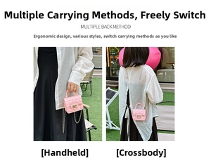 Pink quilted PVC bag showing handheld and crossbody styles with pearl handle