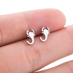 Fashionable stainless steel scorpion stud earrings for women with realistic metal texture
