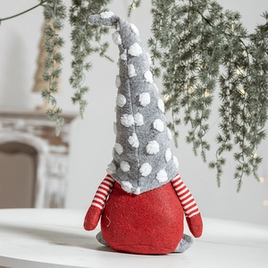 Nordic Christmas gnome plush doll in red and grey with long beard for home decor