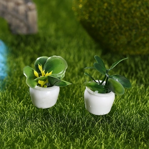 Miniature dollhouse potted plants with white round pots for fairy garden landscape