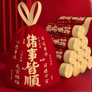 Thickened red drawstring trash bags with gold festive patterns for New Year theme