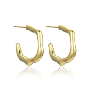 Polished 18k gold plated hollow bamboo hexagon hoop earrings on a clean white background