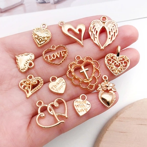 Assorted KC gold hollow heart and LOVE charms for DIY jewelry making sets