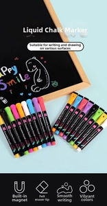 Detailed view of colorful liquid chalk markers with magnetic caps and felt erasers