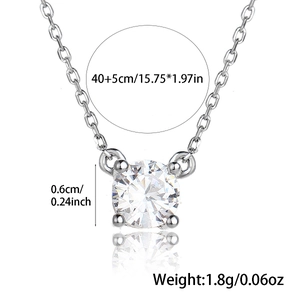 Macro shot of S925 sterling silver necklace with 0.6cm zircon pendant and measurements