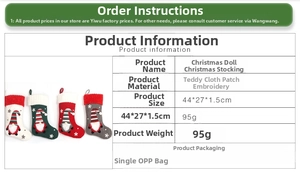 Fiche technique des chaussettes de Noël avec gnomes en tissu teddy et détails brodés