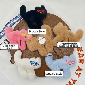 Plush cat charms with sunglasses available in keychain, brooch, and lanyard styles