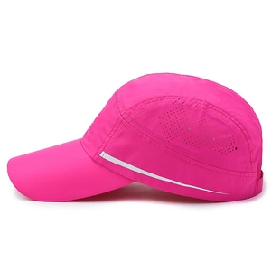Quick-dry breathable baseball cap in rose red with reflective stripe for outdoor sports