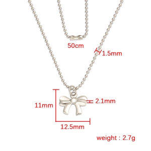 Silver bow pendant necklace dimensions and weight on a stainless steel bead chain