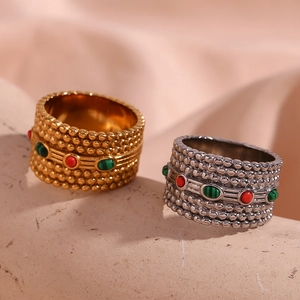 Bohemian gold and silver stainless steel rings with colorful stones and bead texture