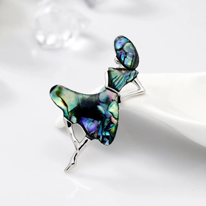 Elegant silver ballet dancer brooch with iridescent abalone shell inlay for women