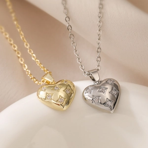Minimalist gold and silver heart pendant necklaces with luxury zircon inlay details