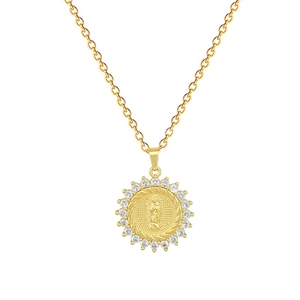 Golden titanium steel O-chain necklace with sparkling zircon Virgin Mary pendant