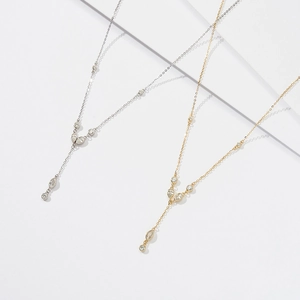 Elegant S925 sterling silver lariat necklace with zircon drops in gold and silver finish