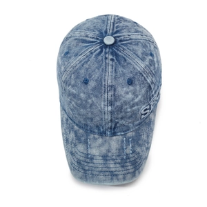 Vintage acid wash denim baseball cap with SF letter embroidery and distressed details