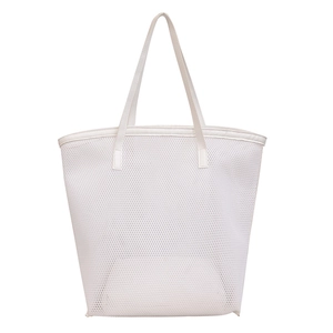 White mesh tote bag for summer beach use with large capacity and double handles