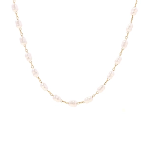 Vintage retro ABS pearl necklace with gold titanium steel chain on white background