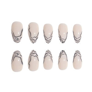 Kit de faux ongles amande minimalistes avec base crème et motifs de marbre gris