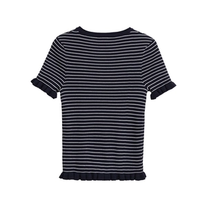 Haut décontracté en tricot 2025 pour femmes avec rayures noires et blanches et volants