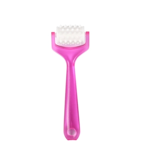 Pink portable handheld massage roller with textured spikes for face and head therapy