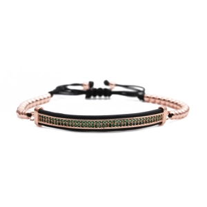 Ensemble de bracelets en or rose avec lettres romaines, zircons verts et cordon ajustable