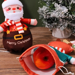 Christmas drawstring gift bags with Santa and Reindeer designs for holiday treats