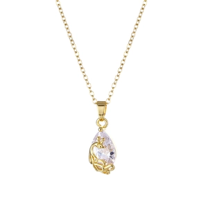 Collana con ciondolo a pavone in acciaio dorato 18K e zircone cubico a forma di pera