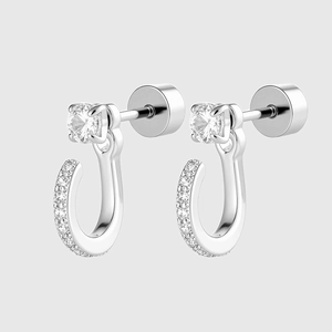 U-shaped stainless steel earrings with micro-inlaid cubic zirconia and silver finish