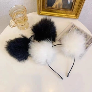 Cute plush cat ear headband set in black and white colors for cosplay and daily fashion