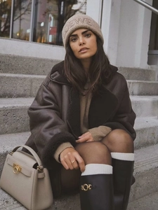 Women Faux Shearling Jacket Lapel Single Breasted Loose Fleece Lined Outerwear Autumn Winter Casual Warm Fashion