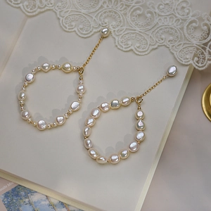 Freshwater Pearl Bracelet Irregular Baroque Pearls Alloy Metal Elegant Adjustable Extension Chain For Women