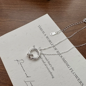 Knotted Circle Necklace 925 Sterling Silver Minimalist Geometric Knot Pendant Clavicle Chain Daily Jewelry For Women