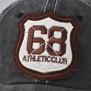 Vintage washed dark grey baseball cap with 68 Athletic Club shield embroidery