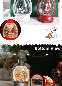 Detail view of vintage Christmas lantern bottom showing the AA battery compartment and switch