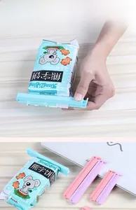 Close-up of food bag sealing clips in candy colors for kitchen snack preservation