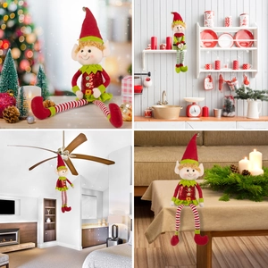 65cm Christmas elf doll with striped long legs displayed in various home decor scenes