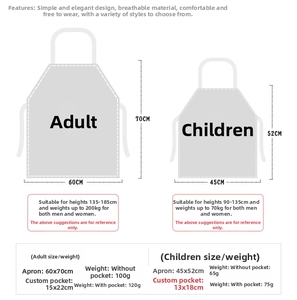 Size chart showing breathable polyester Christmas aprons for adults and children