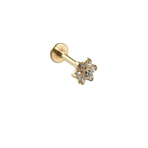 F136 Titanium gold flower labret stud with sparkling teardrop zircon crystals for piercings