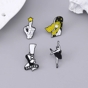 Set di 4 spille in smalto a tema danza e stelle in stile minimalista moderno