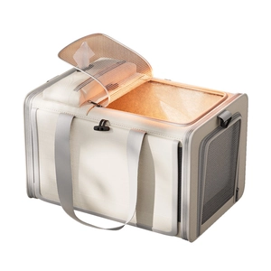 Borsa traspirante per animali domestici color avena con finestra a rete superiore