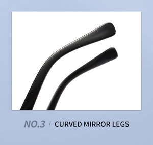 Close-up of sleek black curved mirror legs for stylish retro oversized sunglasses