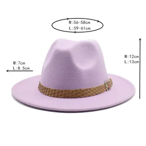 Size chart showing M and L dimensions for this purple wool felt fedora cowboy hat