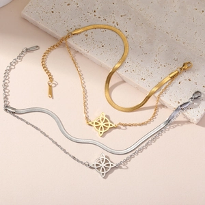 Stainless Steel Double Layer Snake Chain Bracelet With Celtic Witch Knot Pendant Geometric Hollow Bracelet Women Men Jewelry